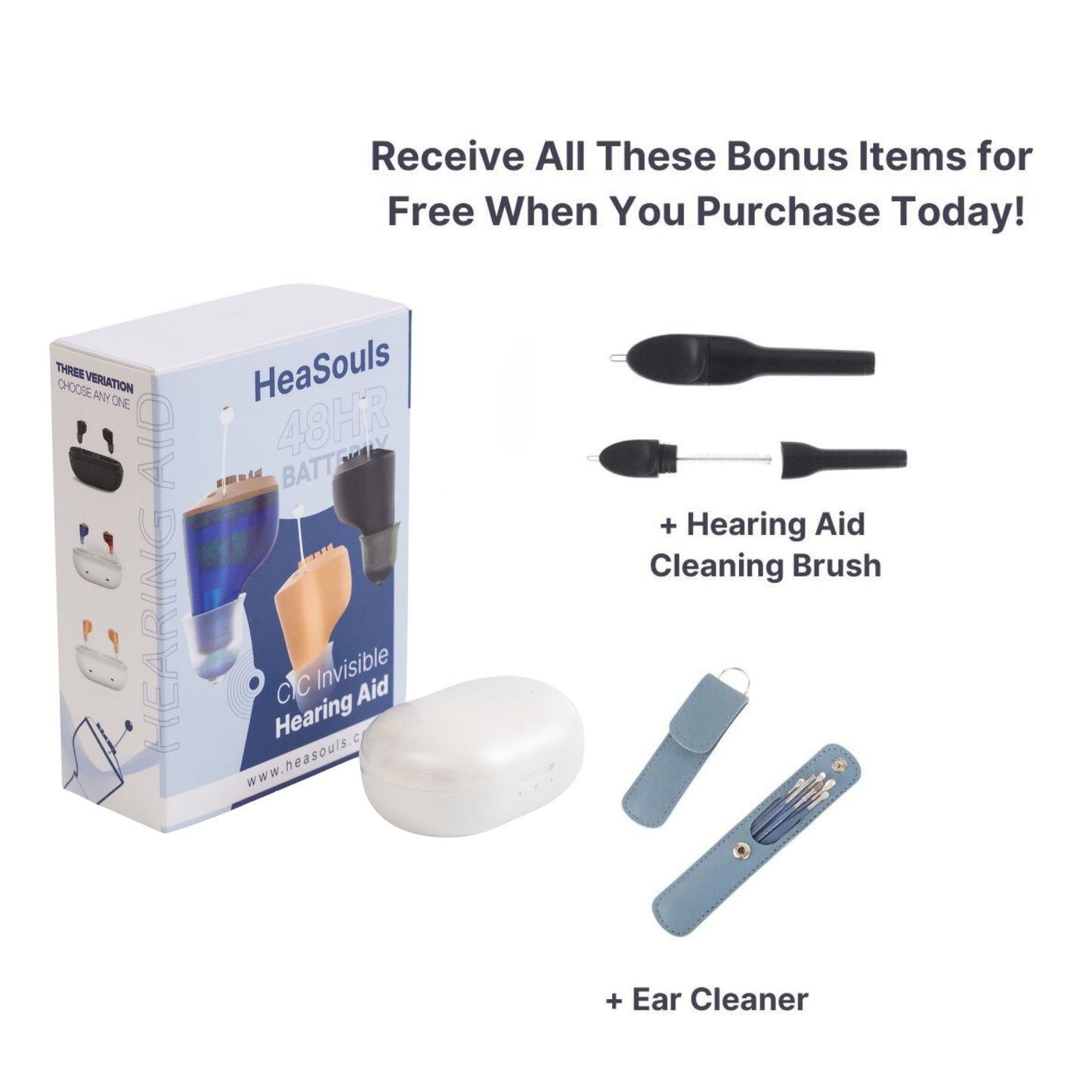 1x HeaSouls CIC Hearing Aids + LED Ear Cleaner